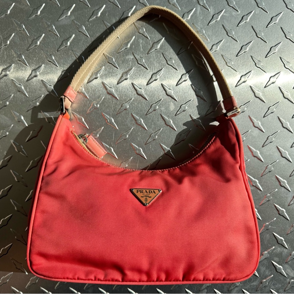 Prada Vintage Mini Tessuto Nylon Bag in Pink and Beige